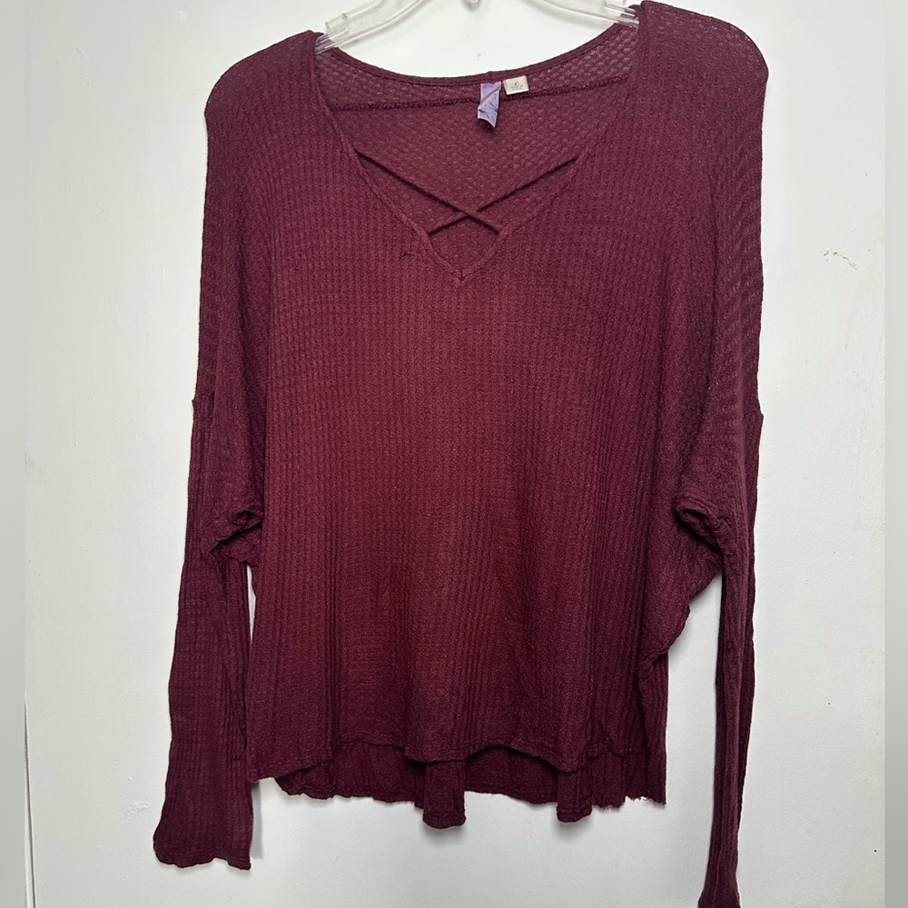 Alya Deep Red Long Sleeve V-Neck Top